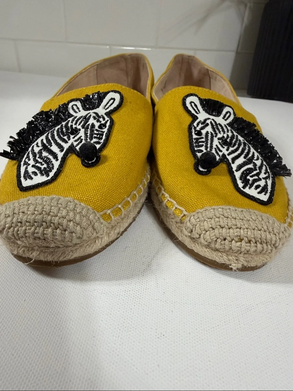 Kate Spade Espadrilles . Zebra Yellow Black and White . Excellent cond .